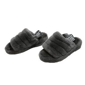 NEW UGG FLUFF YEAH SLIDES SLIPPERS SHEEPSKIN GRAY 1095119 WOMANS SIZE - 6
